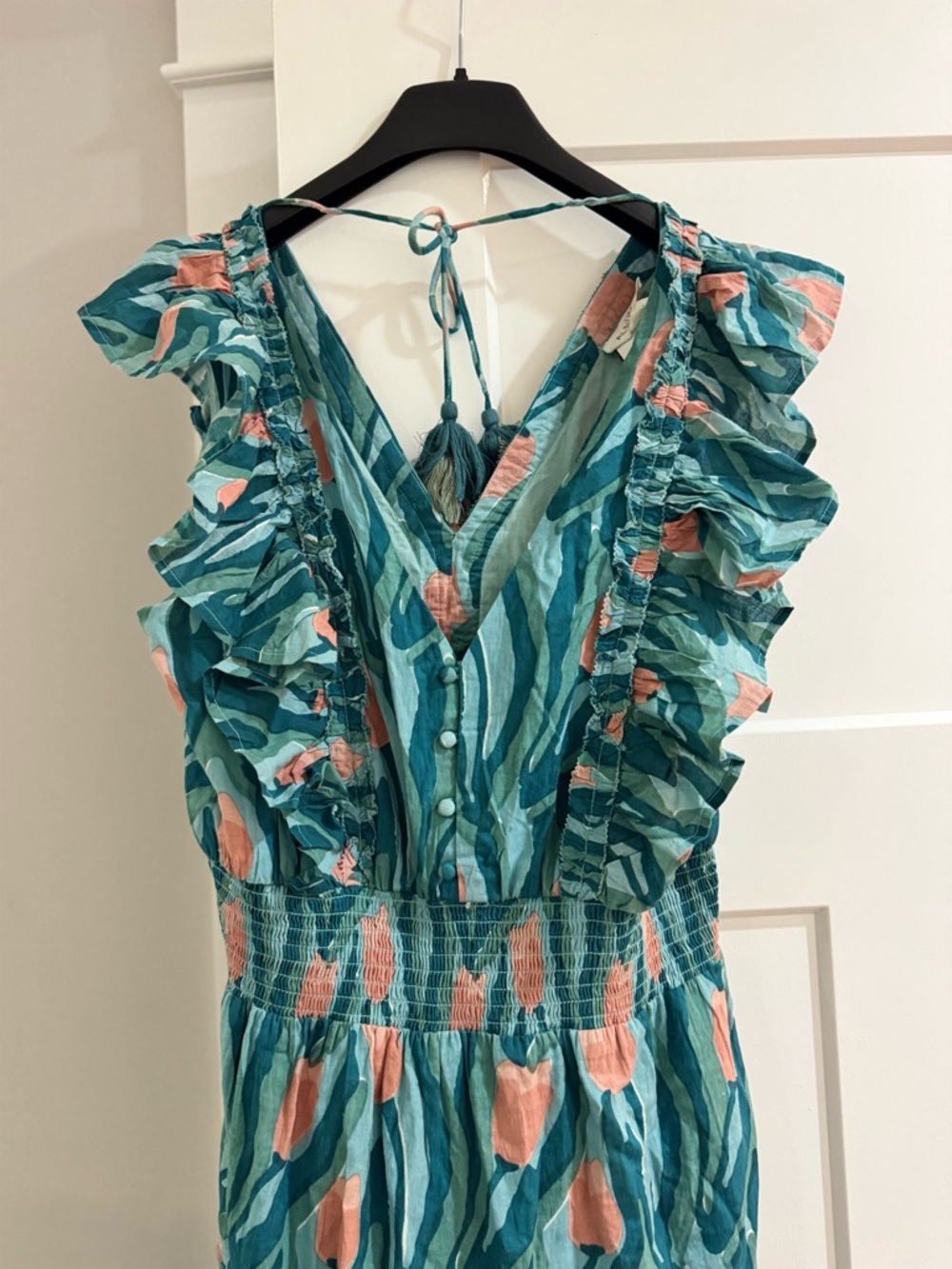 Teal & Pink Floral Ruffle Midi Dress - Picture 5 of 9